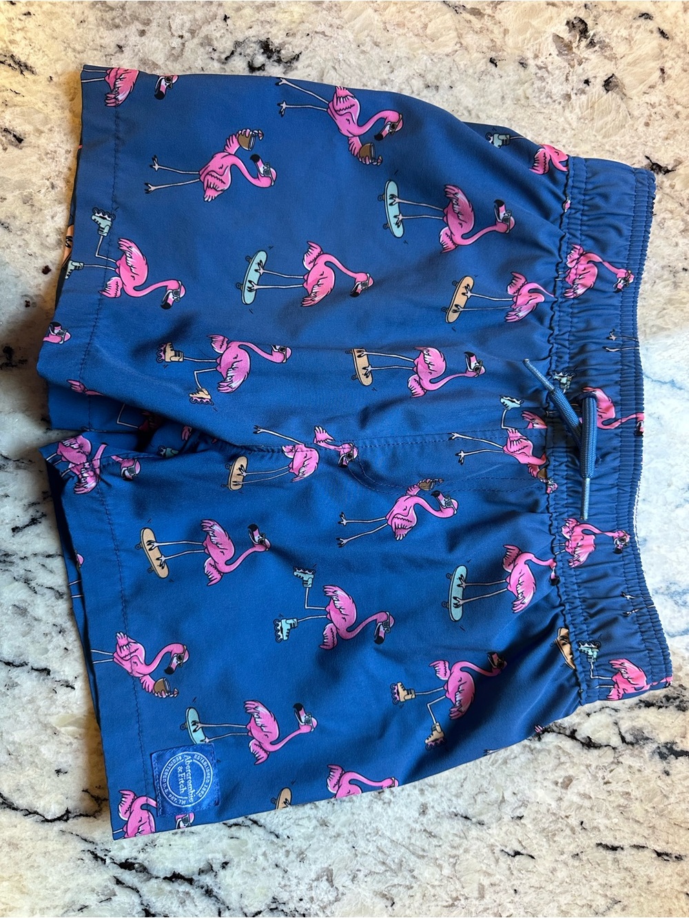 Abercrombie & Fitch Blue Shorts with Pink Flamingo Print